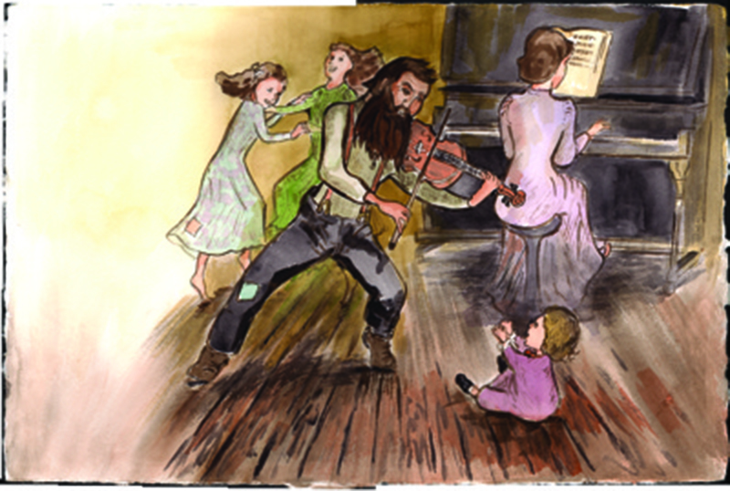 Fiddling scene from Lily of the North